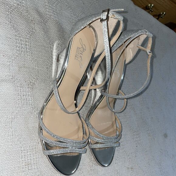 Jewel Badgley Mischka Women’s Wedge Heels Sz 10 M Silver Shimmer Going Out Party - Picture 4 of 12